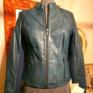 "Scully" smoky dark blue leather jacket
